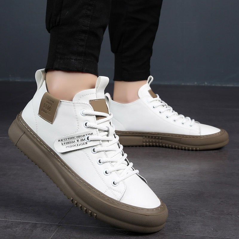 Men'S Shoes 2025 Spring New High-Top Shoes Men'S Mid-Top Sports Sneakers Casual Leather White Shoes Trendy Shoes - Image 2